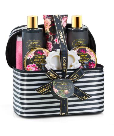 Fathers Day Gifts Home Spa Gift Basket  8pc Bath & Body Set For Women and Men  Fresh Peony Scent with Shower Gel  Bubble Bath  Lotion  Bath Salt  Body Scrub  Bath Soap  Back Scrubber & Cosmetic Bag