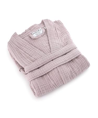 FOR SUSTAINABLE LIFE Muslin Unisex Bathrobe Turkish 100% Cotton Soft Absorbent Natural Garment Wash L-XL Dried Rose