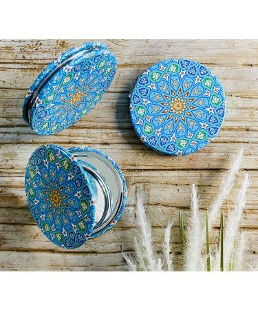 Totally Turkish Metal Compact Mirror Small Folding Round Mirror With Magnetic Close 1x & 2x Magnification For Handbags Make-Up Travel & Commutes Bright & Funky Geometric Pattern (Sky Blue) - Buy Online on SooperMarket.com