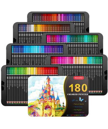Soucolor 180-Color Artist Colored Pencils Set for Adult Coloring Books, Soft Core, Professional Numbered Art Drawing Pencils for Sketching Shading Blending Crafting, Gift Tin Box for Beginners Kids