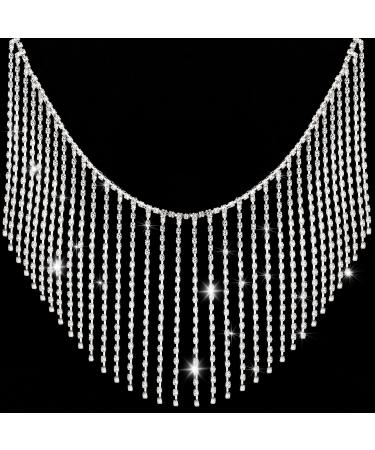 Coucoland 1 Yard Rhinestone Fringe Trim Tassel Chain Belt Ribbon for Sewing Crafts Clothing Accessories Evening Dress Decoration (3 inches Silver)