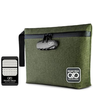 HELMET HEAD Smell Proof Bag with Combo Lock + Grinder Card | Durable Water Repellent Travel Smell Proof Pouch Stash Bag for Your Odor Proof Bags, Herbs & Accessories (Herb Green)
