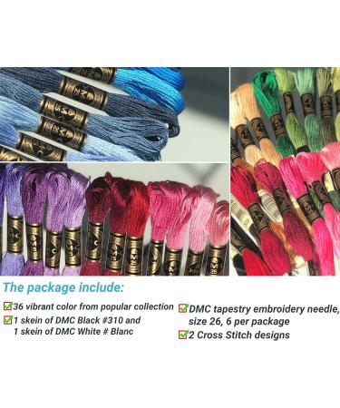 DMC Embroidery Floss Pack - 36 Popular Colors Bundle with Cotton White/Black Thread & Cross Stitch Needles - Buy Online on SooperMarket.com