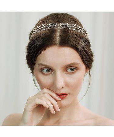 BABEYOND Bridal Pearl Vintage Wedding Headband with Lace Ribbon - White Beads - Buy Online on SooperMarket.com