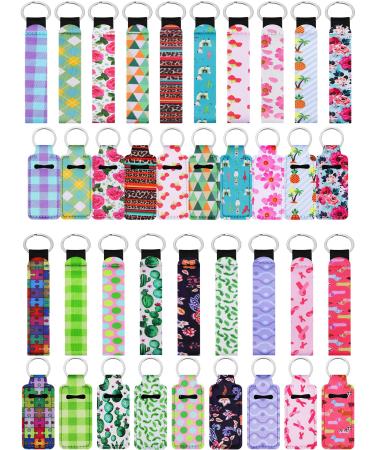 40 Pieces Chapstick Holder Keychains Neoprene Wristlet Keychain Lanyards Lipstick Holder Lip Balm Pouch Vibrant Colors for Girls Women