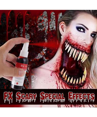 Go Ho 1oz Fake Blood Spray for Halloween Costume Makeup | Washable Eye Blood Drops, Blood Splatter for Clothes | Zombie, Vampire, Monster Cosplay - Buy Online on SooperMarket.com