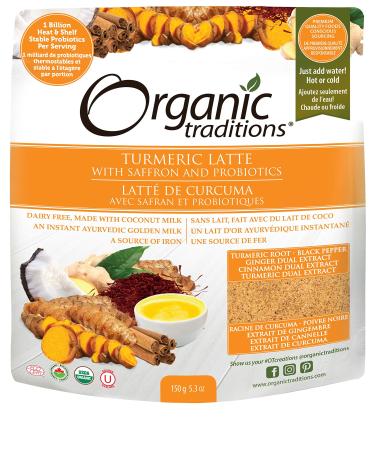 Organic Traditions Turmeric Latte with Probiotics and Saffron 5.3 oz (150 g)
