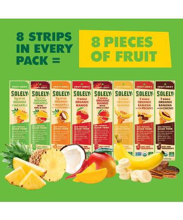 SOLELY Organic Fruit Jerky Variety Pack - 8 Strips | Vegan, Non-GMO, No Sugar Added - 0.8 oz (Pack of 8) - Buy Online on SooperMarket.com