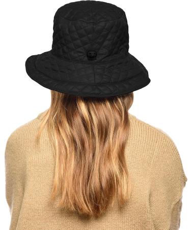Foldable Water Repellent Quilted Rain Hat - Adjustable Drawstring Bucket Cap | Black - Buy Online on SooperMarket.com