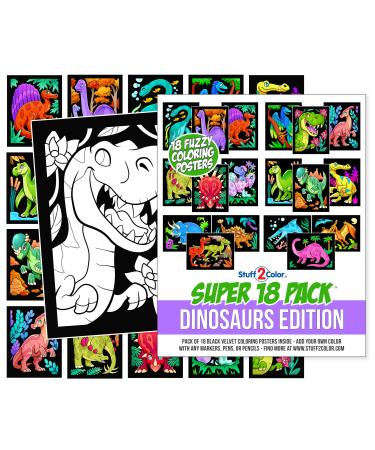 Super Pack of 18 Fuzzy Velvet Coloring Posters (Dinosaurs Edition) - Arts & Crafts for Boys and Girls - Great for After School Travel Quiet Time Group Activities and Coloring with Friends