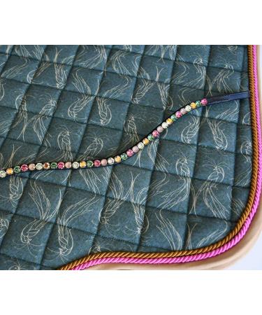 Buy Happiness Hucks Colorful Horses Forehead Straps 'Paradise' - Pink Green & Gold Curved Design Narrow Fit for Ponies - Dark Brown Leather - Buy Online on SooperMarket.com