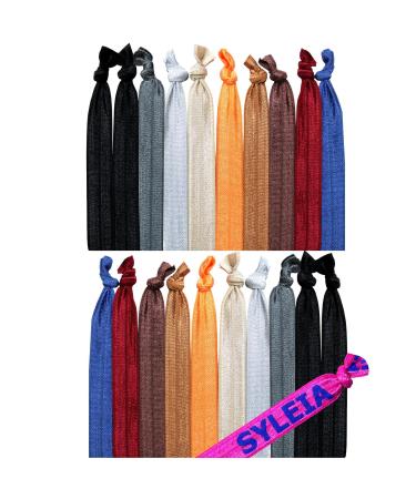 Syleia Pack of 20 Down to Earth Assorted Colors Hair Ties Ponytail Holders Elastic Ribbon Band Crease Free Hand Knotted Fold Over Ouchless Strong Hold