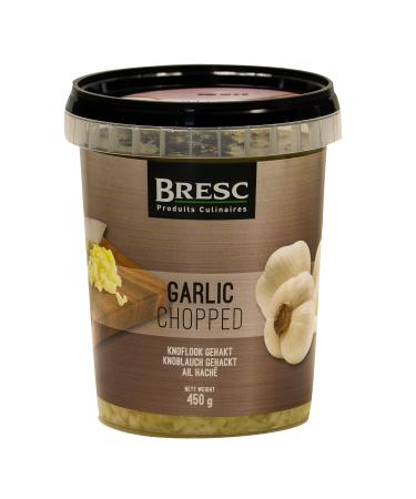 Bresc garlic roughly chopped - 1x 450g - young garlic placed in mild sunflower oil ready for kitchen for immediate use fine and mild aroma
