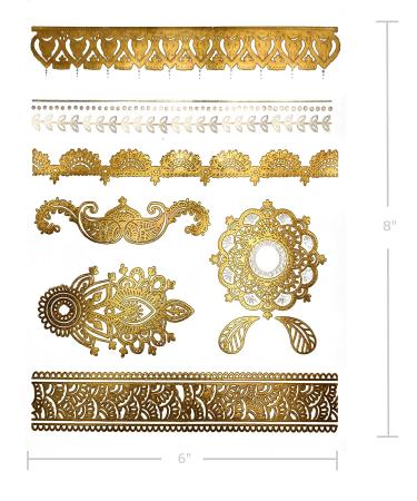 Gold Metallic Henna Temporary Tattoos - 75+ Designs Elephants, Flowers, Evil Eye & More! Waterproof, Non-Toxic, Long Lasting - Ideal for Beach, Festivals, Parties - Buy Online on SooperMarket.com