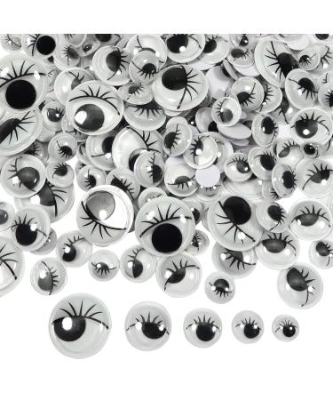 TOAOB 200pcs Black Wiggle Googly Eyes Self Adhesive with Eyelashes Round 8mm 10mm 12mm 15mm 20mm Plastic Sticker Eyes for DIY Crafts Scrapbooking Decoration