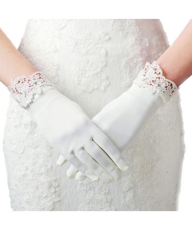 BABEYOND Lace Gloves for Women - Wedding Floral Bridal Gloves Opera Party 1920s Flapper Accessories White One Size