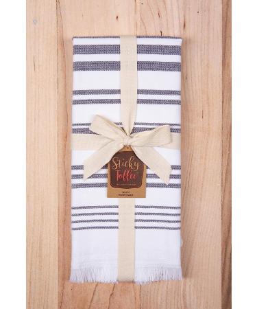 Sticky Toffee Cotton White Hand Towels Set - Soft & Absorbent Gray Striped Bath Towels - Oeko-Tex Certified, Quick-Drying - 28x16 - Reusable - Buy Online on SooperMarket.com