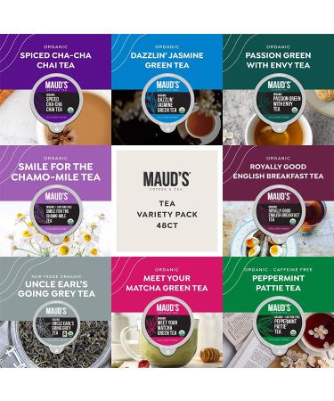 Maud's 8 Blend Organic Tea Variety Pack 48ct | Solar Energy produced Green, Black, Peppermint, Chai, Matcha, Jasmine, Chamomile Lavender, English Breakfast & Earl Grey | Eco-Friendly Tea Sampler - Buy Online on SooperMarket.com