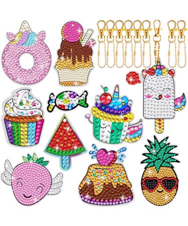 MTLEE 10 Sets 5D Diamond Painting Kits Keychain for Kids Make Your Own Diamond Art Kids Stickers Kit Paint by Number Gem Keychains DIY Arts and Crafts Bag Decor for Girls Kids Ages 6 (Sweets)