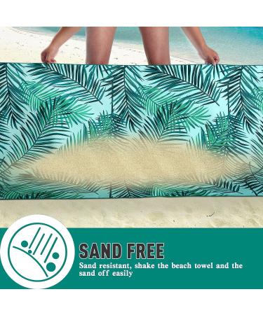 2 Pack Oversized Microfiber Beach Towel Set - Sand-Free, Quick Drying, Super Absorbent - Blue/Green Leaves Print - Ideal for Beach, Pool, Camping - Soft, Lightweight, and Breathable - Buy Online on SooperMarket.com