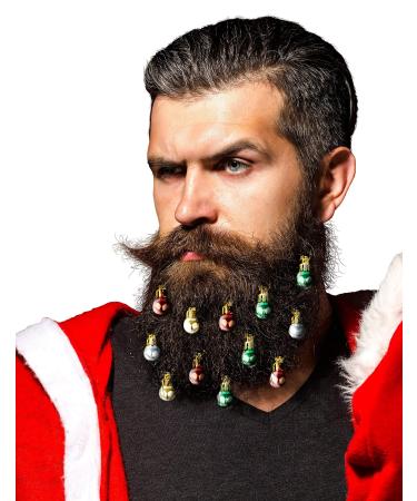 BEARDAMENTS Beard Ornaments - The Original 12pc Colorful Christmas Facial Hair Baubles for Men in the Holiday Spirit  Easy Attach Mini Mustache  Sideburns  Festive Red  Green  Gold  Silver Mix 12 Count (Pack of 1)