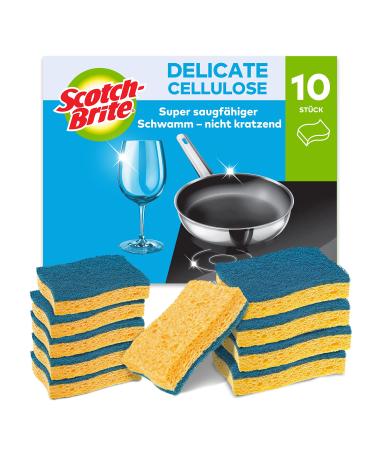 Scotch -Brite Delicate non -scratching natural fiber cleaning sponge 10 pieces - high -suction sponge ideal for everyday cleaning tasks Cellulose blue - scratch -free