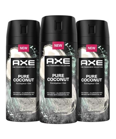 AXE Fine Fragrance Collection Premium Deodorant Body Spray For Men Pure Coconut 3 Count With 72H Odor Protection And Freshness Infused With Coconut Eucalyptus And Oak Essential Oils 4oz Coconut 4 Ounce (Pack of 3)