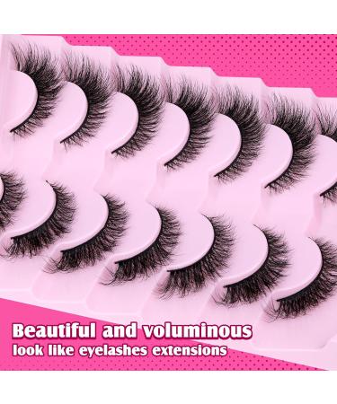 PHKERATA Cat Eye Lashes 15MM - 7 Pairs of Natural Fluffy Wispy Faux Mink Strip Eyelashes with 5ML Glue - Buy Online on SooperMarket.com