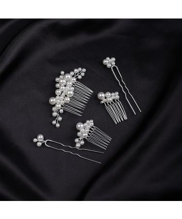 Bohemian Vintage Pearls 5Pcs Hair Comb Set - Bridal Hair Accessories in Silver - Buy Online on SooperMarket.com