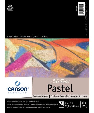Canson Artist Series Mi-Teintes Pastel Paper  Assorted Colords  Foldover Pad  9x12 inches  24 Sheets (98lb/160g) - Artist Paper for Adults and Students Assorted Colors