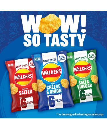 Walkers Less Salt Mild Cheese & Onion 6pk - Buy Online on SooperMarket.com