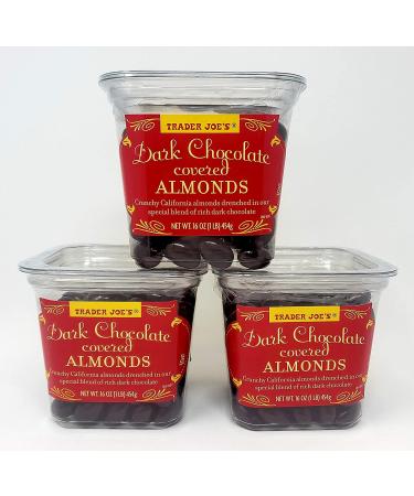 Trader Joe's Dark Chocolate Covered Almonds - 3 Pack, 16 oz Tub - 48 oz Total - Buy Online on SooperMarket.com
