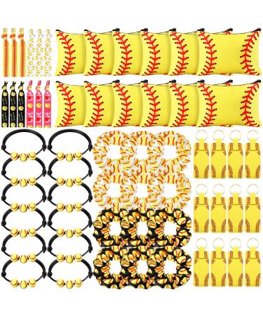 60 Pcs Softball Party Favors Softball Gifts for Girls Include 12 Softball Cosmetic Bag 12 Lipstick Holder 12 Softball Hair Ties 12 Sport Hair Scrunchies 12 Adjustable Bracelet Toiletry Bag