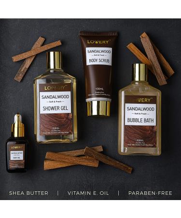 Sandalwood Bath Gift Set for Him - Personal Care Spa Kit in Leather Bag | Relaxing Man Gift Basket with Shower Gel, Bubble Bath, Body Oil, Bath Bomb & More - Buy Online on SooperMarket.com