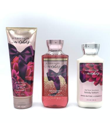 A Thousand Wishes - 3 Piece Bath and Body Works Gift Set - A Thousand Wishes Lotion + A Thousand Wishes Ultra Shea Triple Moisture Cream + A Thousand Wishes Shower Gel