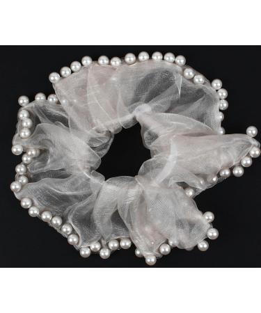 Mytoptrendz Pearl Trim Shimmer Chiffon Organza Scrunchie Ponytail Holdes Elastic Scrunchie Hair Ties Elastic Bobble Dance Bun Decor for Women and Girls (Cream) - Buy Online on SooperMarket.com