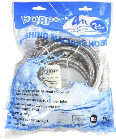 HQRP Premium Stainless Steel Washing Machine Hoses 4-FT (2-Pack) | Burst Proof Red & Blue Striped 4-Foot Straight Hoses - Buy Online on SooperMarket.com