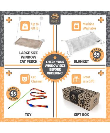 Selify Cat Window Perch - Extra Large & Sturdy, Free Fleece Blanket & Toy, Holds Two Large Cats, Easy to Assemble - Buy Online on SooperMarket.com