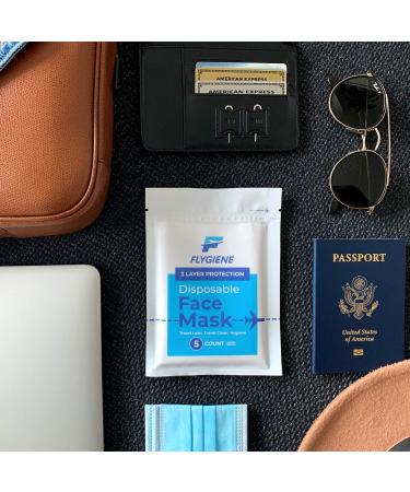 Travel Size Face Mask - 3 Ply Blue Disposable Face Masks for Adults - TSA Approved for Air Travel - 25 Count (5 Packs of 5) - Breathable & Comfortable - Buy Online on SooperMarket.com