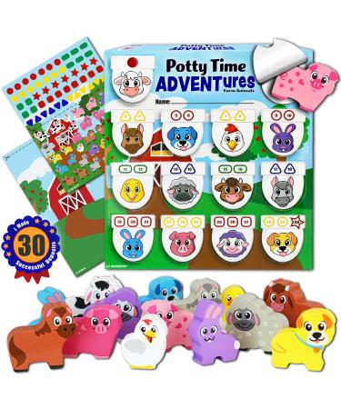 LIL ADVENTS Potty Time Adventures Potty Training Advent Game | As Seen On Shark Tank | Wood Block Toys, Reward Chart, Activity Board & Stickers for Toilet Training | Farm Animals