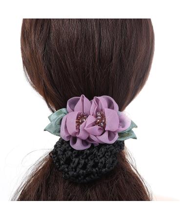 Women's Crochet Hair Bun Net with Flower Decor Hair Clip - 5 Colors - Buy Online on SooperMarket.com