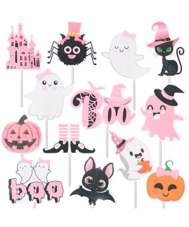Halloween Witch Theme Party Decoration Happy Halloween Glitter Cupcake Toppers for Kids Birthday Party Trick-or-Treat Favor Supplies SET of 24