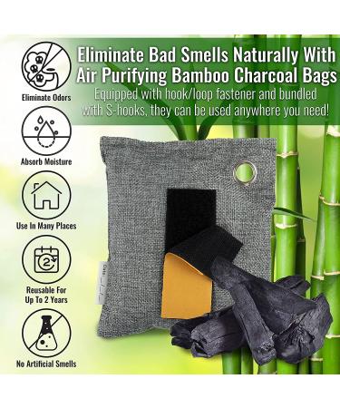 Majime Life Bamboo Charcoal Air Purifying Bag Set - 4x7.1oz with S Hooks - Odor Absorber & Deodorizer for Home - Natural Activated Charcoal Bags - Odor Eliminator - Buy Online on SooperMarket.com