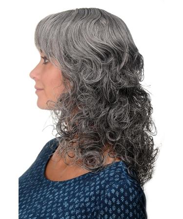 WIG ME UP Ladies Romantic Dark Grey Curly Wig Medium Length 45 cm | Grey-Brown Mix Perfect for Elegance & Style - Buy Online on SooperMarket.com