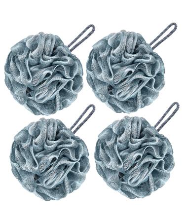 VANZAVANZU Bath Sponge Luffa Large 80g Shower Sponge Body Scrubber Mesh Pouf for Women and Men Set of 4 (Blue-Gray)