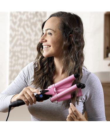 3 Barrel Curling Iron Wand - Triple Barrel Hair Waver for Soft Beach Waves - Dual Voltage, Adjustable Temperature - Pink - Buy Online on SooperMarket.com