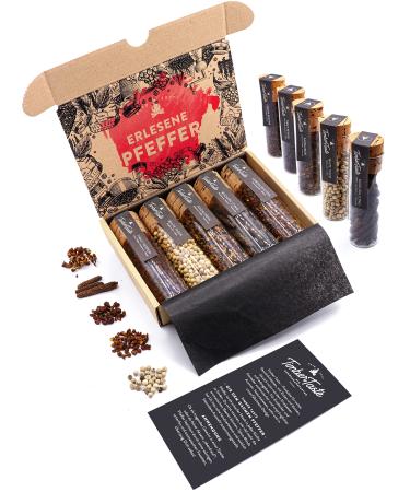 Timber Taste Pfeffer gift set for men & women - 5 exquisite pepper from all over the world as a special Easter gift for adults & pepper lovers - pepper set SET enjoyment package Gift for Easter Noble Pepper selection