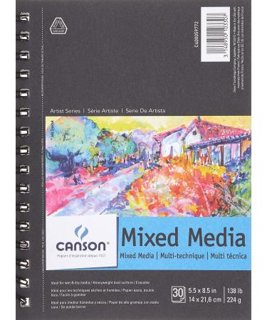 Canson Artist Series Mixed Media Paper, Wirebound Pad, 5.5x8.5 inches, 30 Sheets (138lb/224g) - Artist Paper for Adults and Students - Watercolor, Gouache, Graphite, Ink, Pencil, Marker