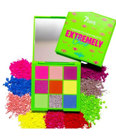 7Days neon eyeshadow palette 9 colors |UV Glow Fluorescent Pigment Matt Glitzer & Shimmer end |Eyes make -up to the black light party Halloween Rave & Festival |Extremely chick futuristic