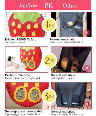 JanYoo Bunny Feeder Hay Bag for Rabbits Guinea Pig Cage Manger with Hooks Food Dispenser Storage Hanging for Chinchilla E-Straberry+Carrot Pack of 2 - Buy Online on SooperMarket.com
